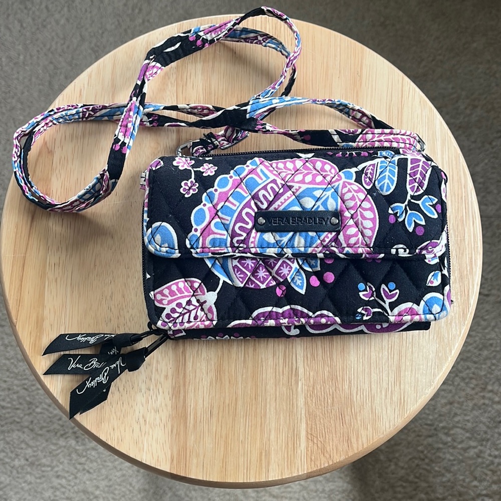 Vera Bradley Zip Wallet Crossbody Black Pink